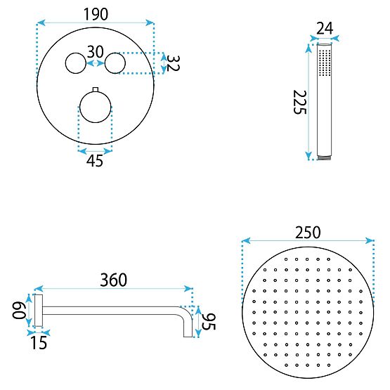 Podomítková sprchová sada s termostatem Rea Lungo Diamond Zlatý+ BOX