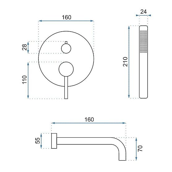 Podomítková vanová baterie Rea Lungo Měď + Box