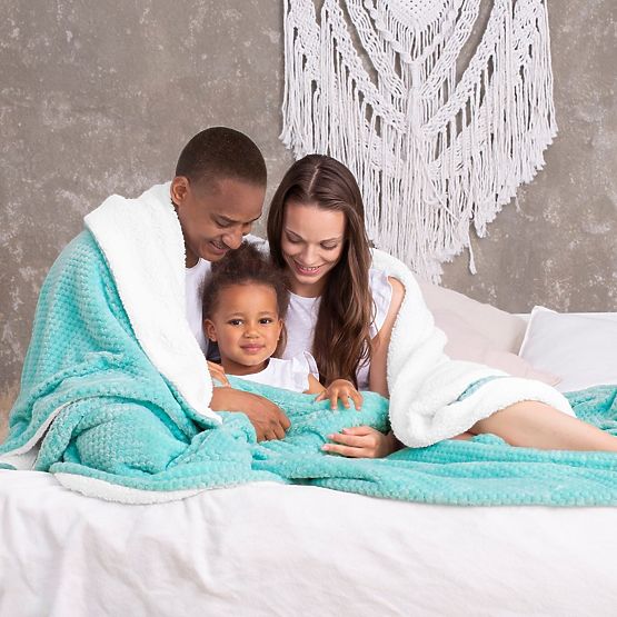 Přikrývka SHLEEPY tyrkysová s žakárovým vzorem klasický styl 220x240