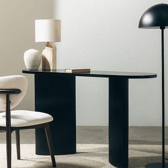 Psací stůl/konsola Pauline 140 cm, černá, lamely