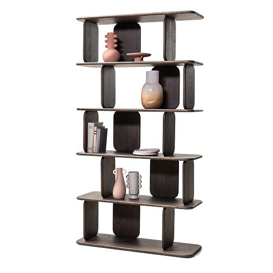 Regál Fonticelle zaoblený, masivní dubové dřevo, dýha, espresso