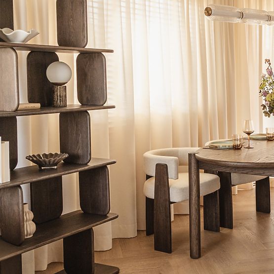 Regál Fonticelle zaoblený, masivní dubové dřevo, dýha, espresso