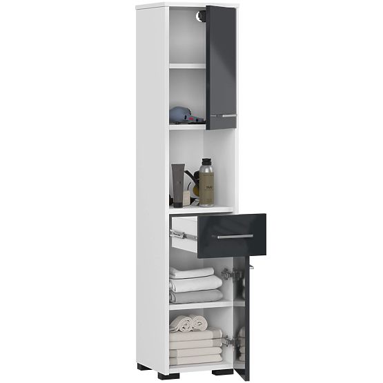 REGÁL KOUPELNA FIN SLOUPEK 30 2D 1SZ 1W 140cm PK GRAFIT LESK