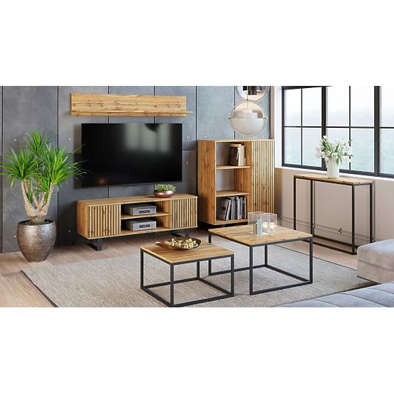 Regál skříň Fondi dub craft zlatý - černý, dekor lamely