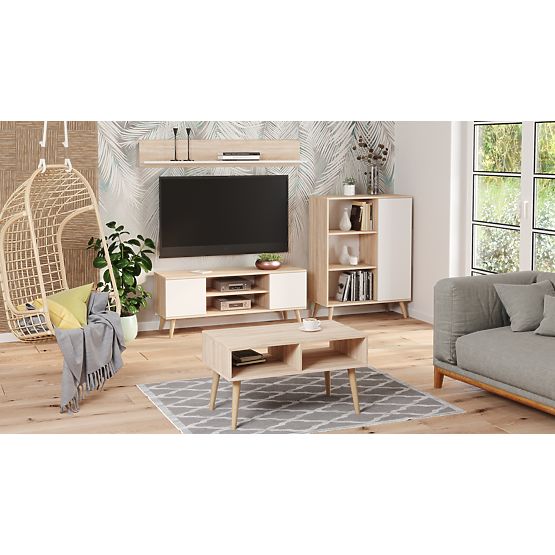 Regál skříň Fondi dub sonoma - bílá, skandinávská