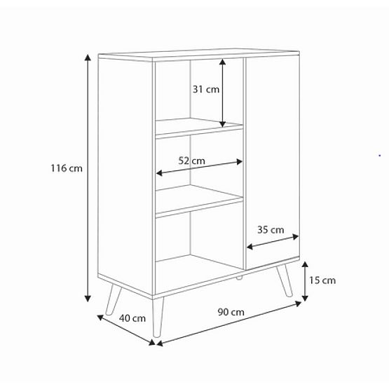 Regál vitrína Fondi dřevěné nohy Dub artisan bílý