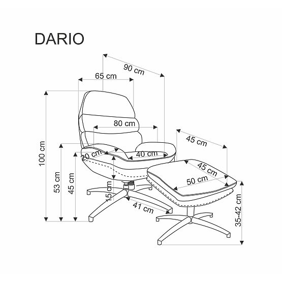 Relaxační křeslo DARIO s podnožkou a houpací funkcí, šedé (1p=1ks)