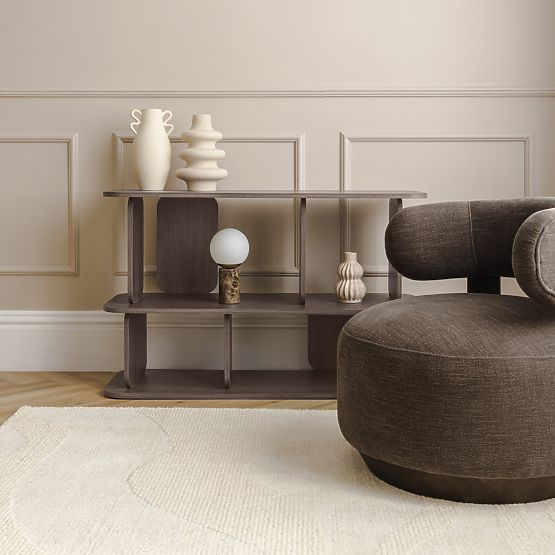 Relaxační křeslo Dolce, oblé tvary, hnědé espresso, ořech