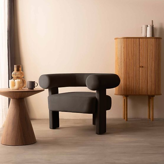 Relaxační křeslo Hella hnědé, sametové, zaoblené