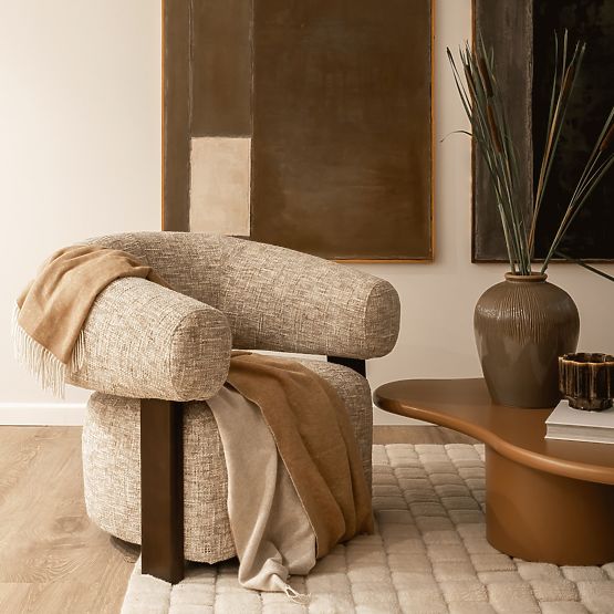 Relaxační křeslo Maribel béžovošedé/ořech, oblý tvar