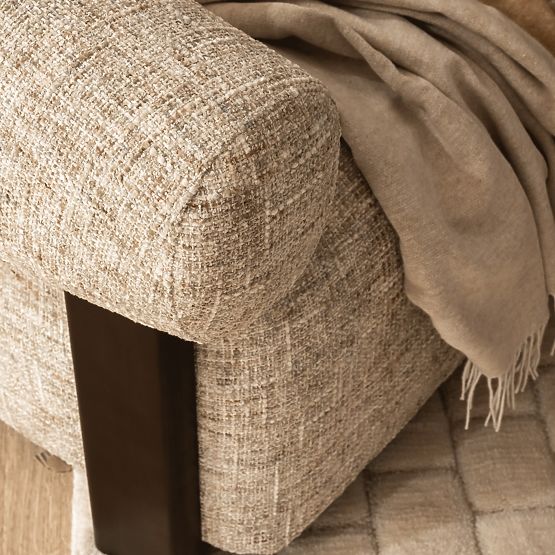 Relaxační křeslo Maribel béžovošedé/ořech, oblý tvar