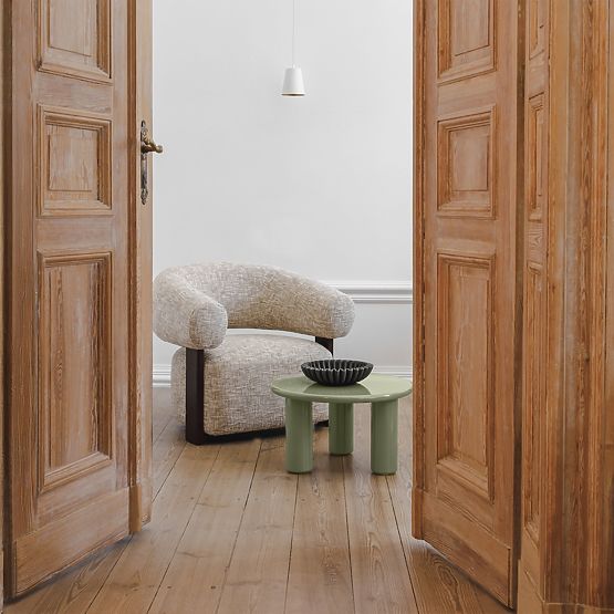 Relaxační křeslo Maribel béžovošedé/ořech, oblý tvar