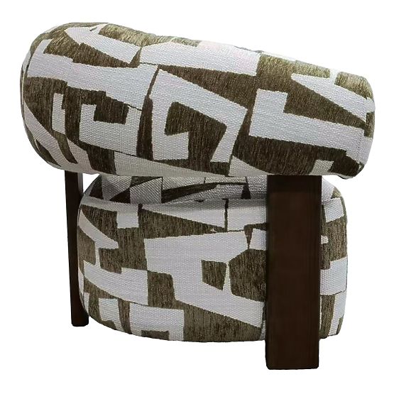 Relaxační křeslo Maribel olivově-krémové/ořech, oblé tvary