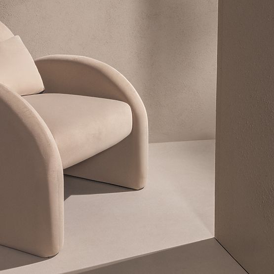 Relaxační křeslo Rainbow světle béžové, sametové, zaoblené