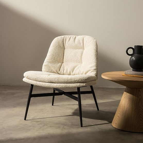 Relaxační křeslo Ravena béžové, boucle/černé nohy