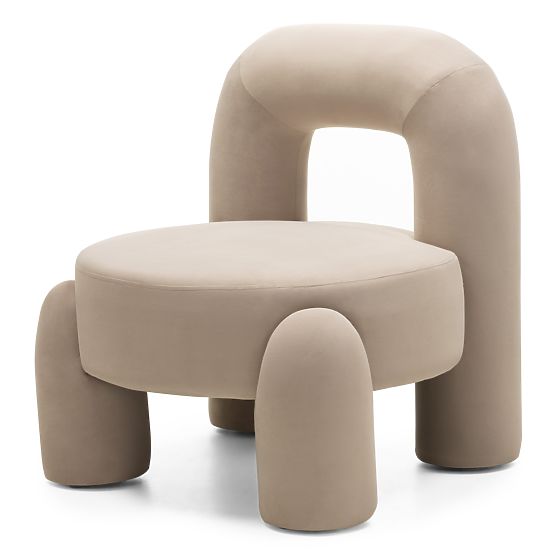 Relaxační křeslo Vasto, světle béžové, sametové, oblé tvary