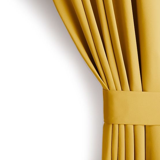 RESTILO závěs BLACKOUT barva hořčicová, klasický styl, stříbrné kroužky, materiál