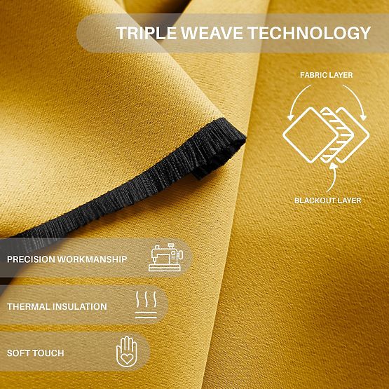 RESTILO závěs BLACKOUT barva hořčicová, klasický styl, stříbrné kroužky, materiál