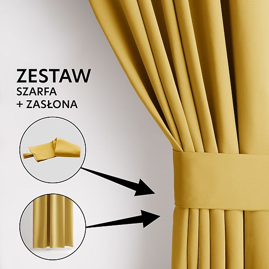 RESTILO závěs BLACKOUT barva hořčicová šerpa klasický styl stříbrné průchodky materiál