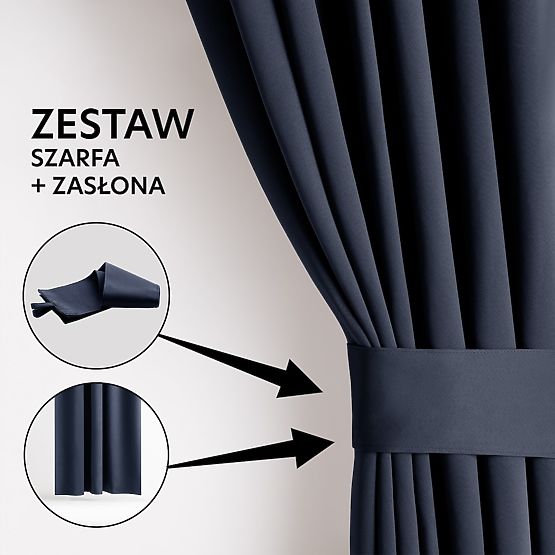 RESTILO závěs BLACKOUT barva indigo stahovací šerpa klasický styl stříbrné průchodky materiál bla