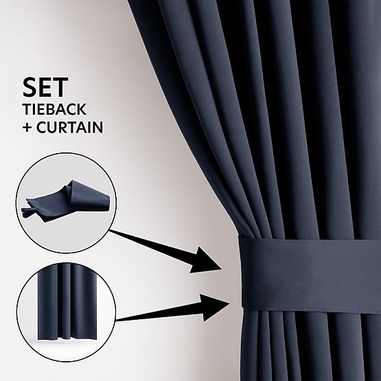 RESTILO závěs BLACKOUT barva indigo stahovací šerpa klasický styl stříbrné průchodky materiál bla