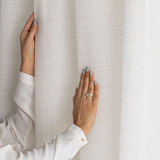 RESTILO závěs DRIMAR barva béžová moderní styl stříbrné kroužky materiál len, mikrovlákno 140x270