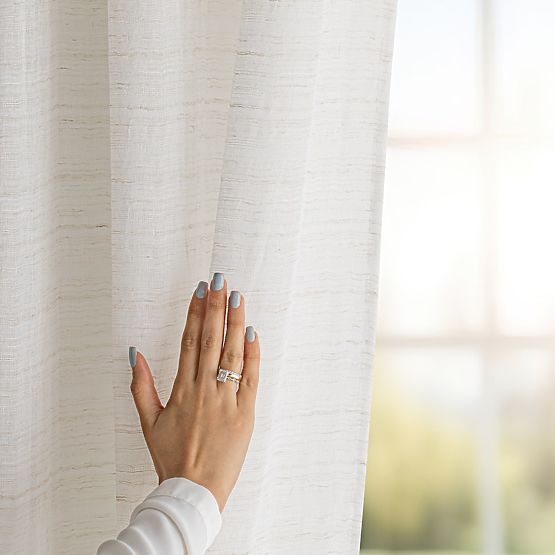 RESTILO závěs DRIMAR barva béžová moderní styl stříbrné průchodky materiál len, mikrovlákno 140x25