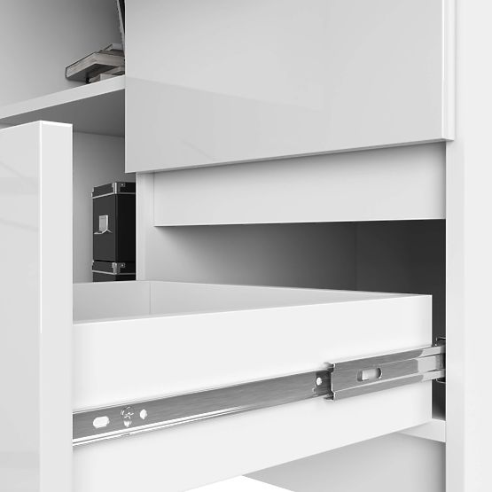 ROHOVÝ PSACÍ STŮL B16 124 cm PRAVÝ 3 ZÁSUVKY PK BÍLÝ / BÍLÝ LESK