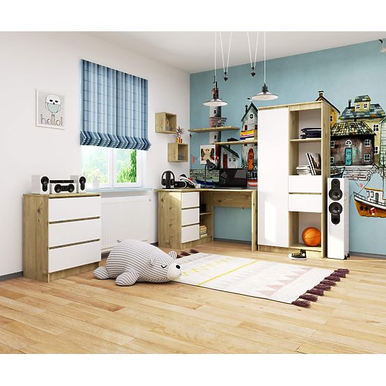 ROHOVÝ PSACÍ STŮL B16 CLP LEVÝ DUB ARTISAN / BÍLÝ