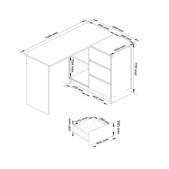 ROHOVÝ PSACÍ STŮL B16 CLP PRAVÝ DUB CRAFT / BÍLÝ