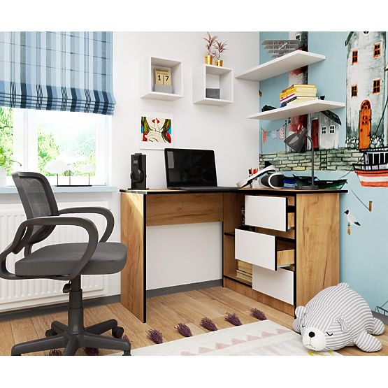 ROHOVÝ PSACÍ STŮL B16 CLP PRAVÝ DUB CRAFT / BÍLÝ