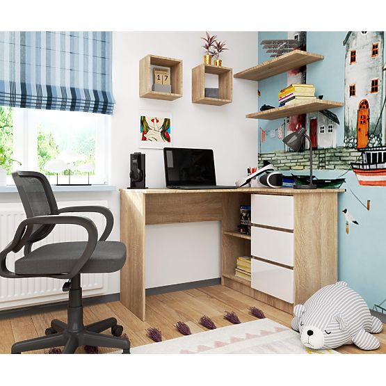 ROHOVÝ PSACÍ STŮL B16 CLP PRAVÝ PK SONOMA / BÍLÝ