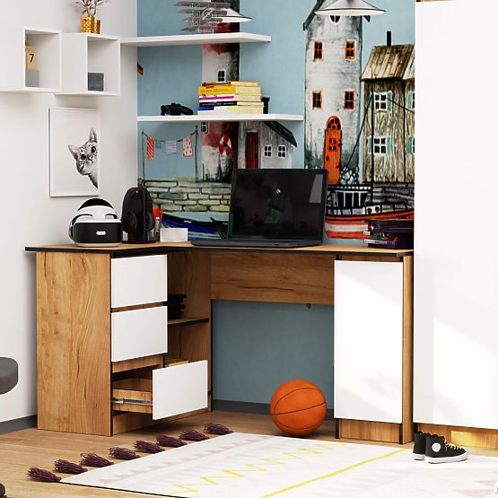 ROHOVÝ PSACÍ STŮL B20 CLP LEVOSTRANNÝ PK DUB CRAFT / BÍLÝ