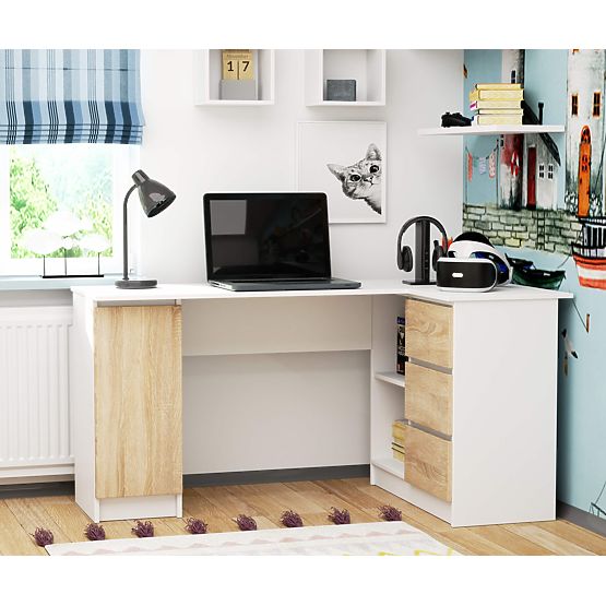 ROHOVÝ PSACÍ STŮL B20 CLP PRAVOSTRANNÝ PK BÍLÝ / SONOMA