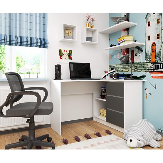 ROHOVÝ STŮL B16 CLP PRAVÝ PK BÍLÝ / ŠEDÝ