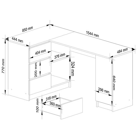 ROHOVÝ STŮL B20 CLP LEVOSTRANNÝ PK BÍLÝ