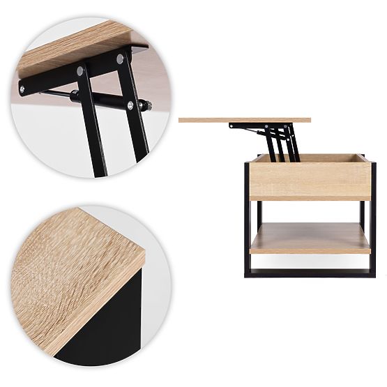 Rozkládací konferenční stolek s výklopnou deskou 90 cm úložný prostor police dub sonoma ModernHome