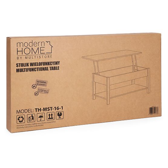 Rozkládací konferenční stolek s výklopnou deskou 90 cm úložný prostor police dub sonoma ModernHome