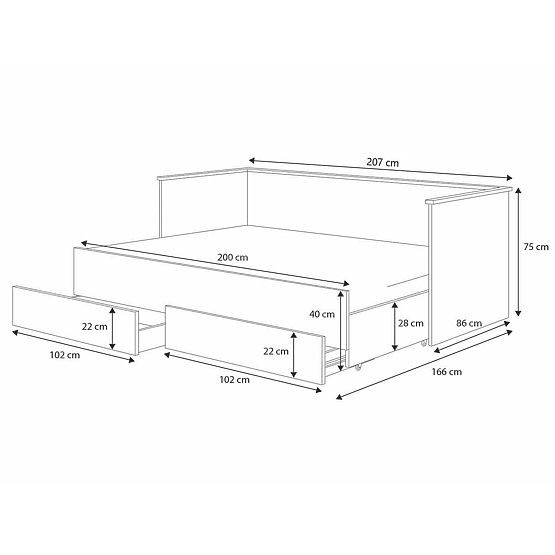 Rozkládací postel HELIOS 200x80 cm - bílá 