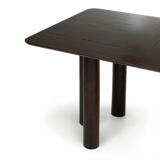 Rozkládací stůl Loa 140-200 cm, dubová dýha, ořech, bukové dřevo, zaoblený
