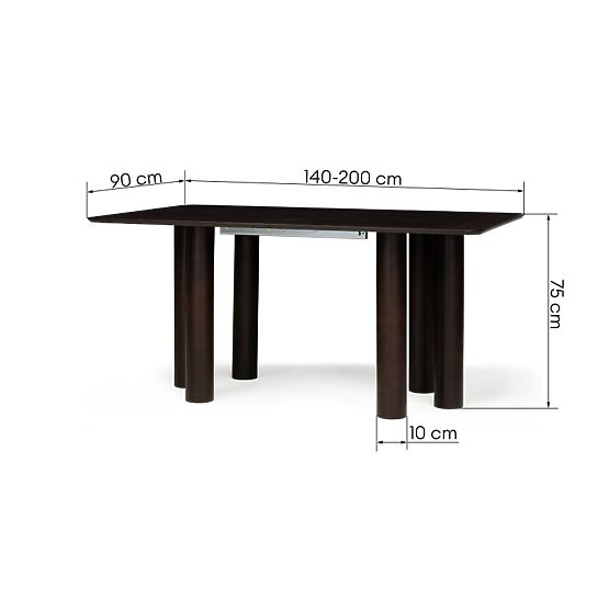 Rozkládací stůl Loa 140-200 cm, dubová dýha, ořech, bukové dřevo, zaoblený