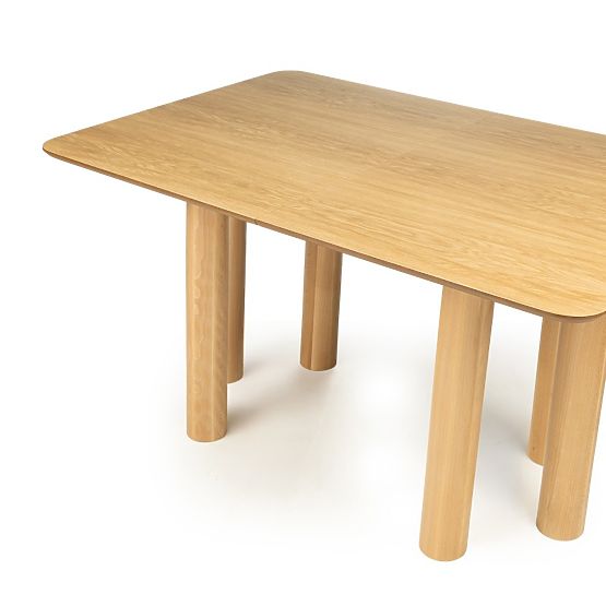 Rozkládací stůl Loa 140-200 cm, dubová dýha, přírodní, bukové dřevo, zaoblený