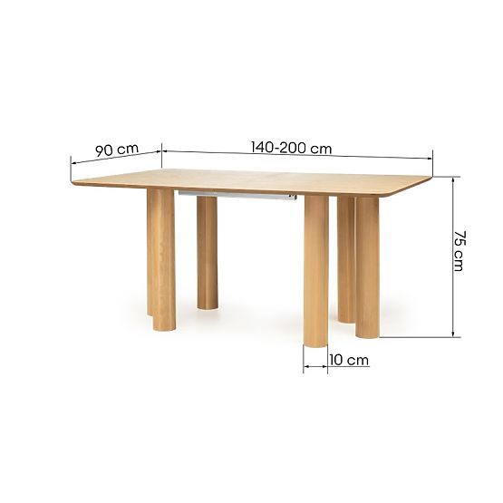 Rozkládací stůl Loa 140-200 cm, dubová dýha, přírodní, bukové dřevo, zaoblený