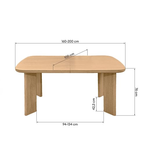 Rozkládací stůl Marbella 160-200 cm, obdélníkový, přírodní