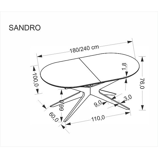 Rozkládací stůl SANDRO, černý (2p=1ks)