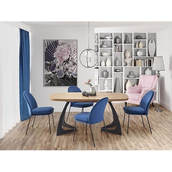 Rozkládací stůl VELDON, deska - přírodní dub, nohy - černé 