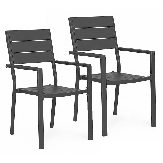 Sada 2 zahradních židlí na terasu balkon ocel HDPE šedé MultiGarden