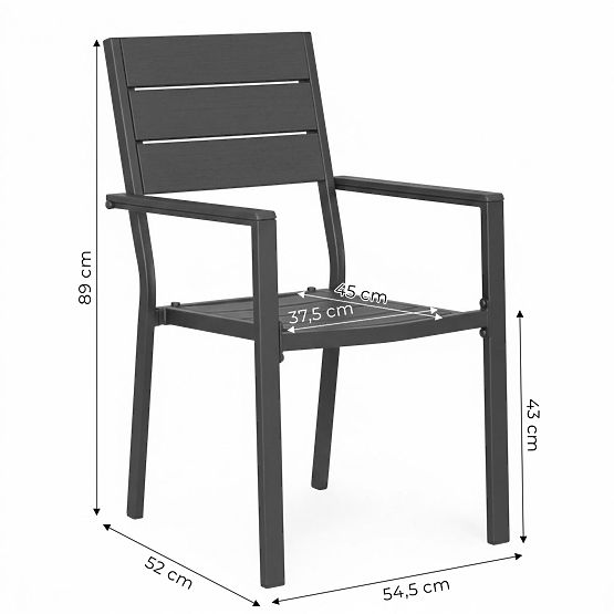 Sada 2 zahradních židlí na terasu balkon ocel HDPE šedé MultiGarden