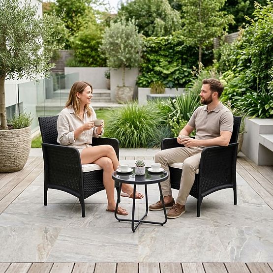 Sada 2x zahradní křeslo s polštářem, sada židlí na balkon, terasu, zahradu černá MultiGarden