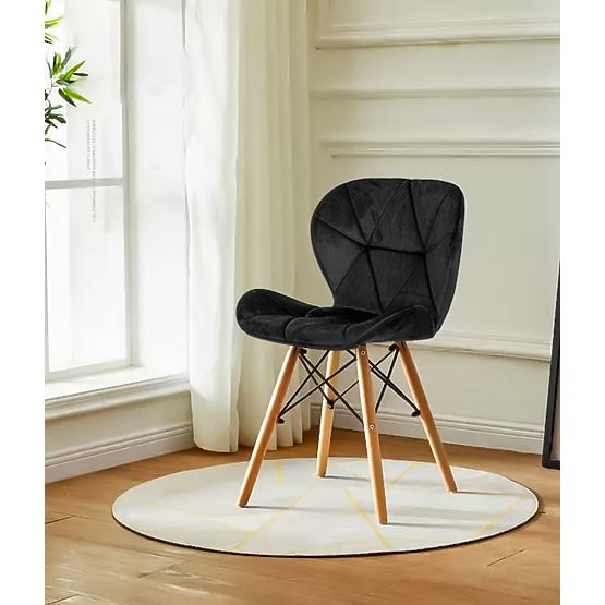 Sada 4 sametových židlí do jídelny a obývacího pokoje - černé